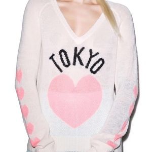 WILDFOX COUTURE Tokyo pink sweater cropped v-neck